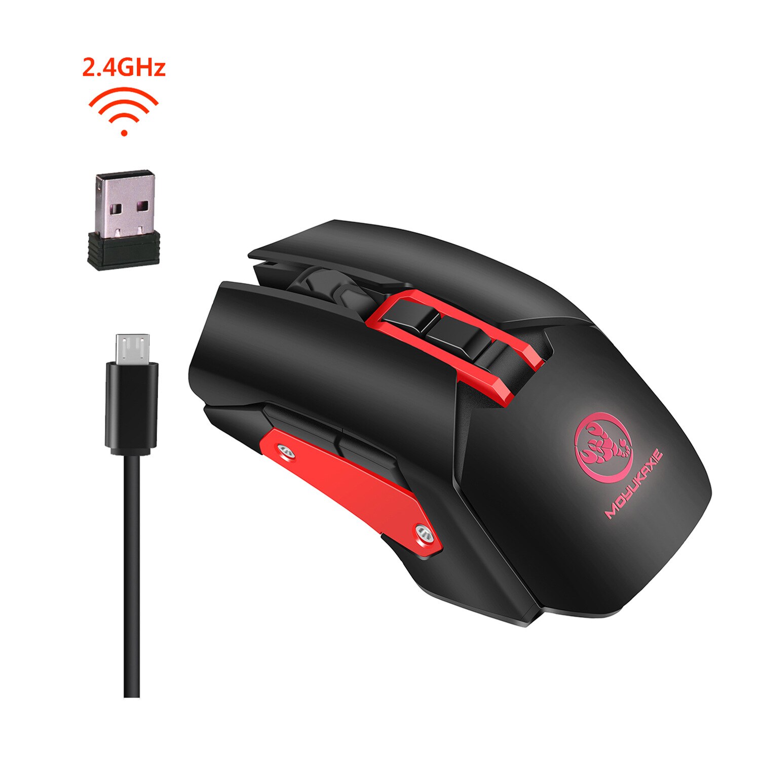 Moyukaxie Draadloze Opladen Gaming Muis 5 Verstelbare Dpi Computer Accessoires Gaming Muis