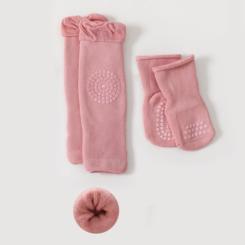 Calcetines gruesos y cálidos para bebé, medias antideslizantes para gatear, con rodilleras, 2 par/set: Pink / 1-3Years (12-14cm)