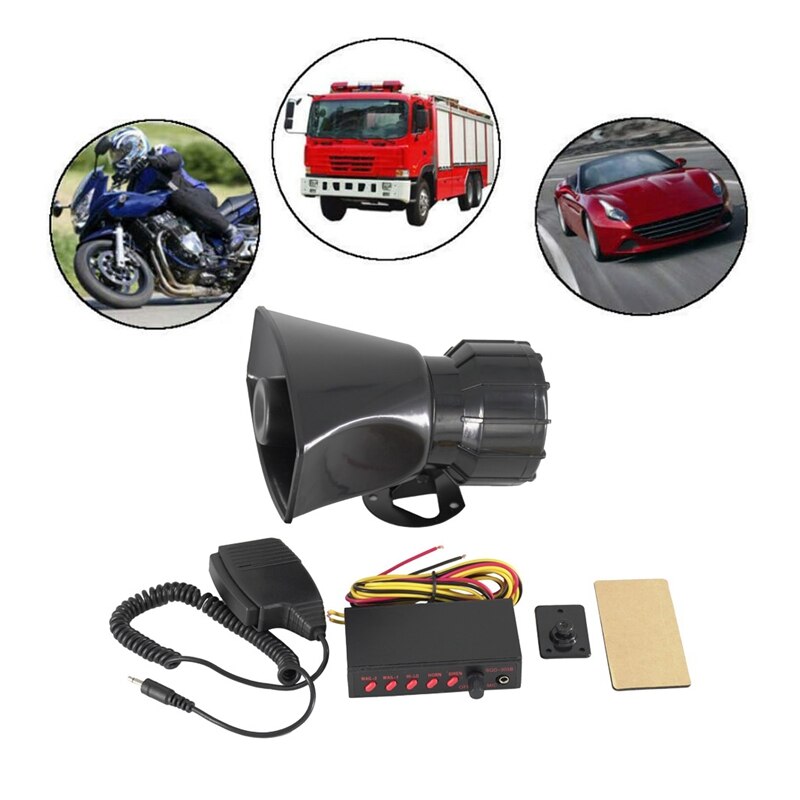 12V Police Siren Speaker 5 Tone Sound Volume Adjustment Vehicle Horn with Mic Loudspeaker Emergency Electronic PA System: Default Title
