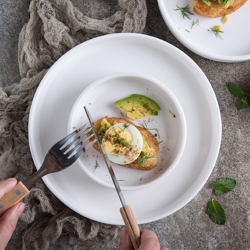 8inches European-style white ceramic tableware, western dishes, breakfast dishes, baking cake dishes ceramic dishes