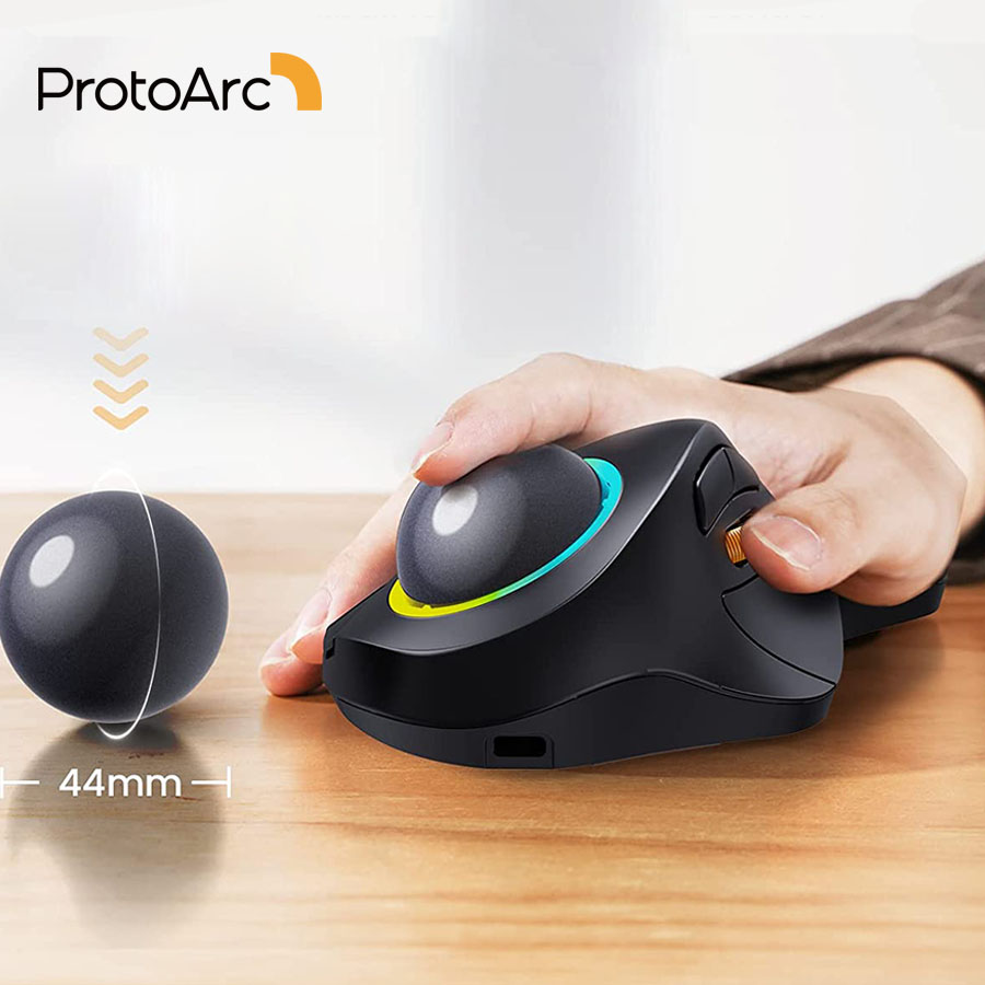 ProtoArc EM03 Draadloze Bluetooth Trackball-muis Oplaadbare ergonomische RGB-achtergrondverlichting Rollerball-muizen voor Windows Mac iPad