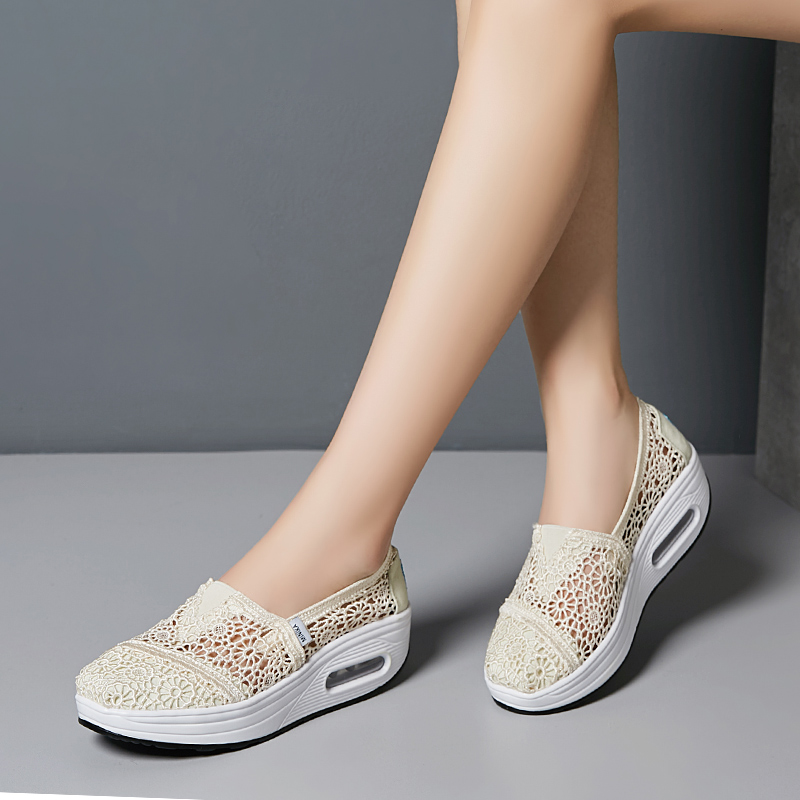 Women's Casual Shoes Platforms Slip On Breathable Mesh Cushioning Walking Toning Shoes Wedges