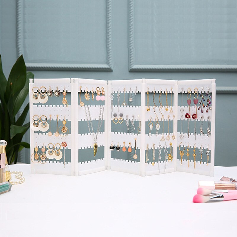 Acrylic Jewelry Organizer - 28cm Height - 13.8cm Width - Necklaces Earrings Display Rack: White 5 doors