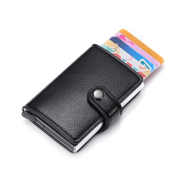 Bisi Goro Mode Vrouwen Knop Portemonnee Roze Rfid Blokkeren Portemonnee Pop-Up Security Card Case Slim Anti -Diefstal Id Houder: Black YM0609