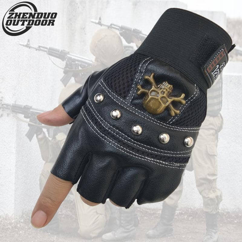 ZHENDUO draussen PU Leder Schädel Punk Finger Handschuhe: Schwarz