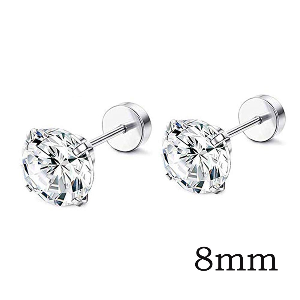 10 Pairs Screw Stud Earrings Flat Back Black Earrings for Men Mix Color Helix Cartilage Barbell Earrings Plugs Tunnel Punk: 1 Pair Zircon 8mm