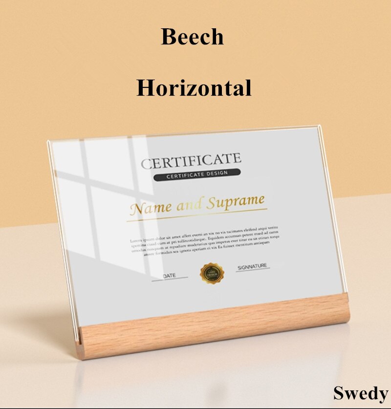 A5 148X210MM L Shape Wood Base Acrylic Sign Holder Stand Table Menu Paper Card Holder Photo Picture Frame: A5 Beech Horizontal