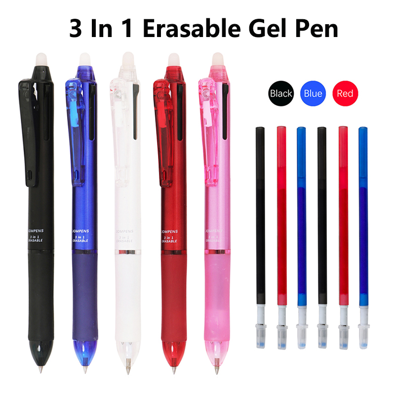 Bolígrafo de Gel borrable 3 en 1, 5 colores, 0,7mm, tinta mágica roja, azul y negra, escuela, oficina, papelería de escritura Kawaii multifuncional