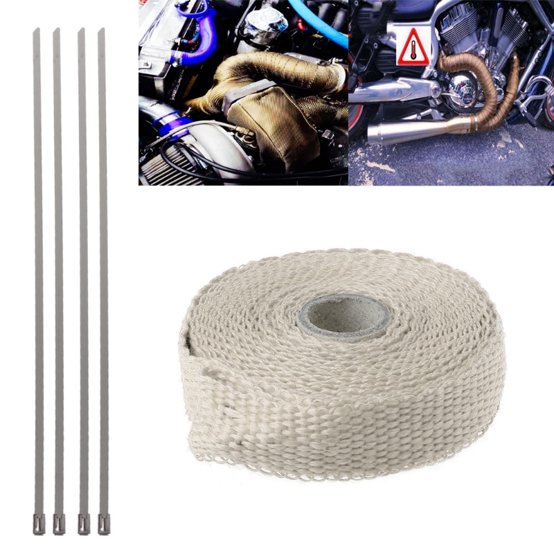 5M Car Motorcycle Turbo Manifold Heat Exhaust Wrap Tape Thermal Stainless Ties