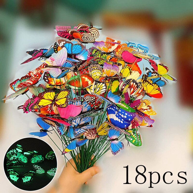 5~24PCS Glowing Butterfly Garden Decoration Decorative 3d Butterflies Glow In Dark Luminous Butterflies Home Garden Decor: 18PCS-Butterflies