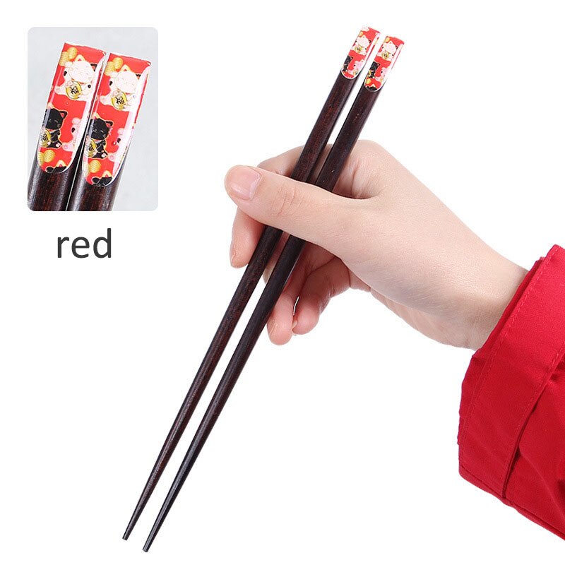 1Pair Portable Sushi Chop Sticks Chinese Chopstick Learner Set Exquisite Non-Slip Kitchen Accessorie: Red