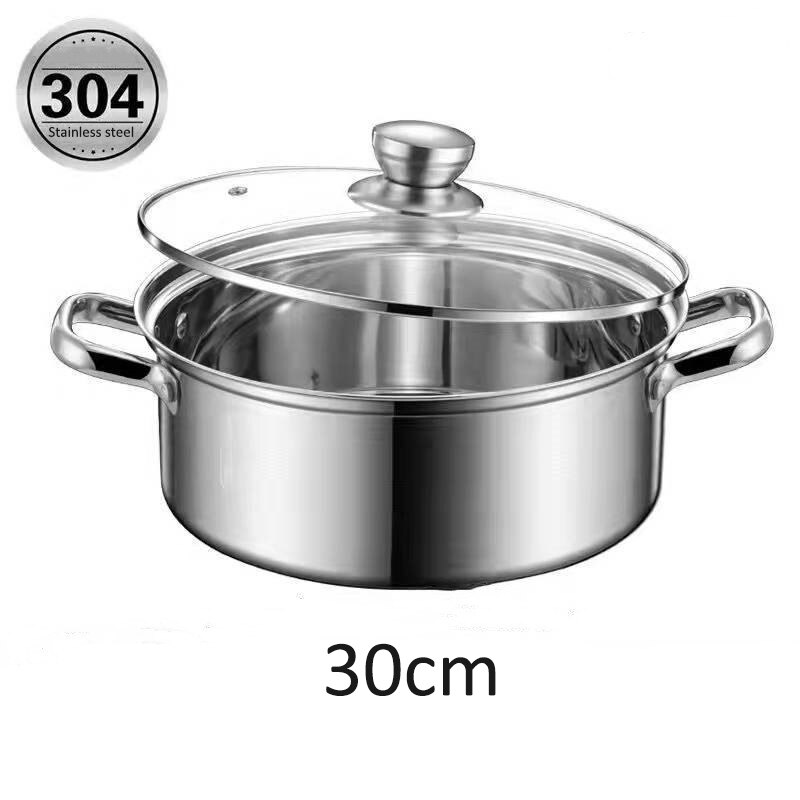 Rvs Pot Met Cover Inductie Fornuis Hotpot Pan Chinese Fondue Soeppan Huis Kookgerei Kookpotten Voor Keuken: B 30cm