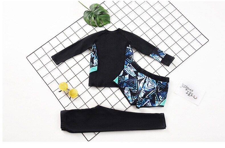 Long Sleeve Swimming Suit For Kids UPF 50+ Boys Girl Beach Sport Patchwork Bathing Sets Sun Protective Wetsuit Sport Clothes: Girl-3 suit / XXXL