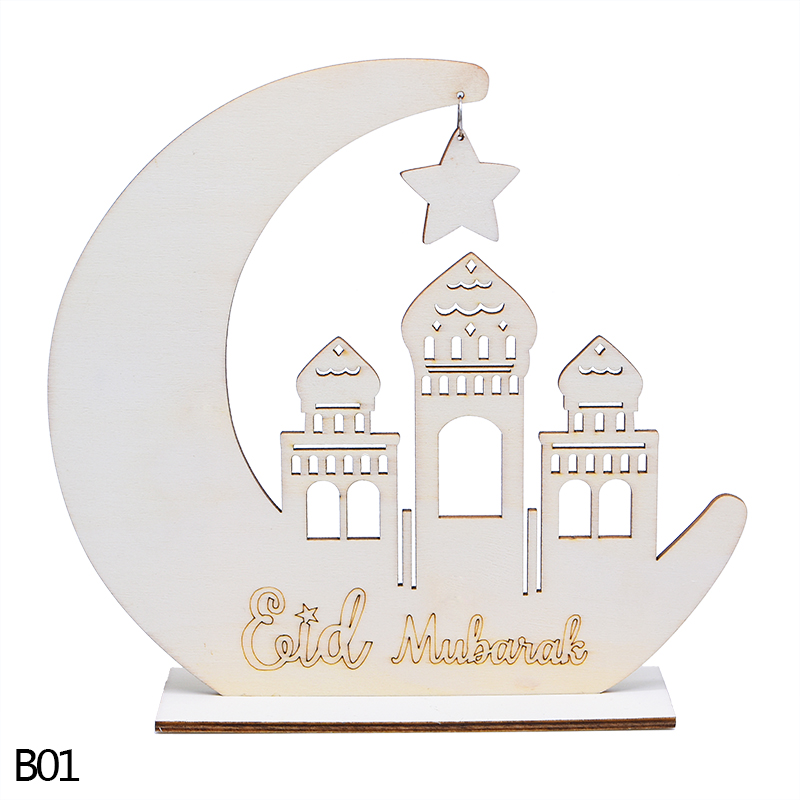 Eid Mubarak Houten Ornament Diy Star Moon Moskee Craft Gelukkig Eid Ramadan Home Decoratie Kaars Lade Moslim Islamitische Partij Gunst: B01