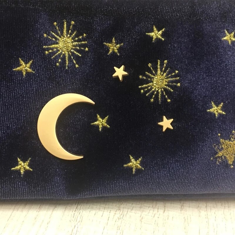 Leuke Fluwelen Borduurwerk Cosmetic Bag Travel Organizer Vrouwen Make-Up Tas Rits Make Up Pouch Met Moon Star Tassel Deco