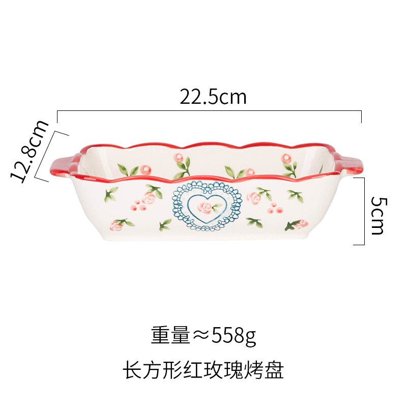 European double-eared baking pan ceramic baking rice bowl household rectangular plate western food plate wy121705: D