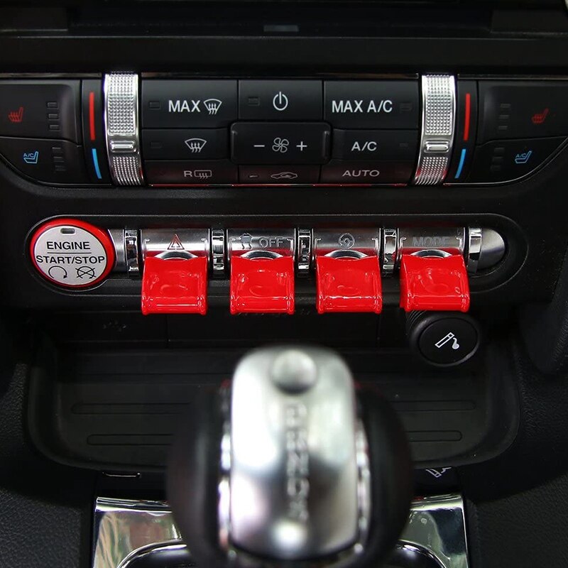 -4 stk bil interiør center rød kontrol navigation gps knap dæksel trim dekoration cap til ford mustang