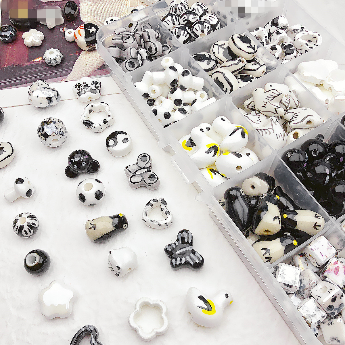 20 Stück schwarz weiß Keramik perlen DIY Porzellan verlieren Perle für Schmuck herstellung Zubehör