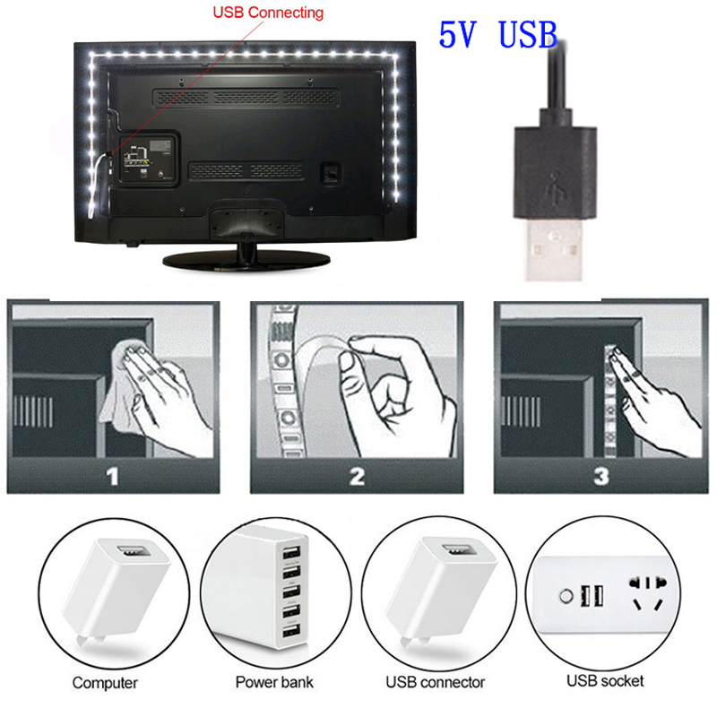 Tira de luces LED RGB de 5V USB 5 V PC TV retroiluminación 2835 0,5 m 1m 2m 3m 4m 5m 5 V voltios tira de luces LED USB cinta de lámpara cinta de diodo
