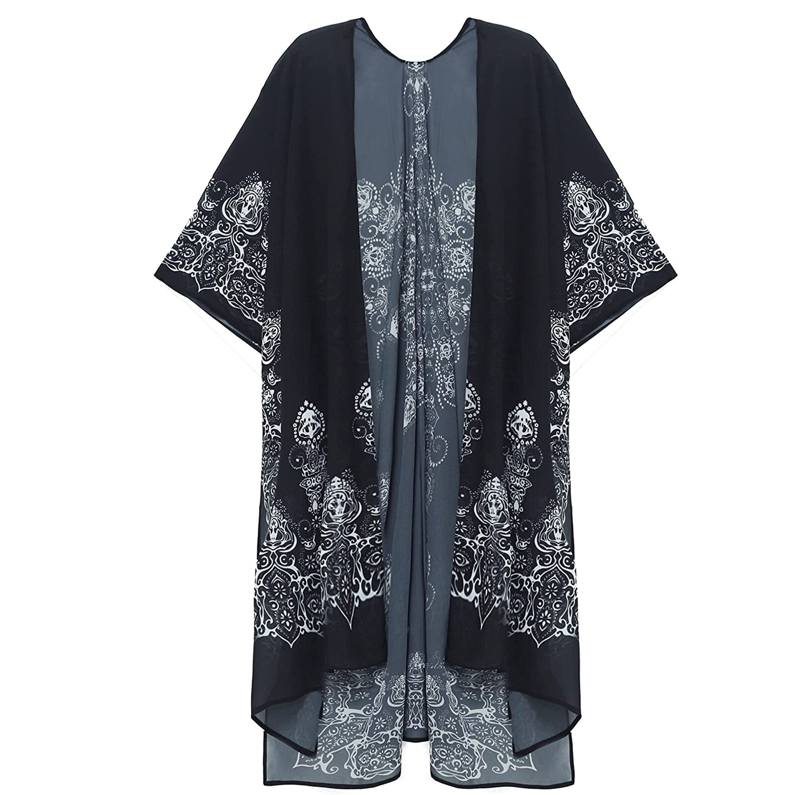 Bata transparente para mujer, Blusa de gasa con estampado único, protección solar, Media manga, Bikini, cárdigan, falda Bohemia con abertura larga, 2022: 9