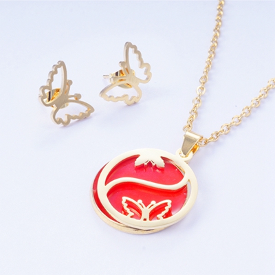 Yunkingdom conjunto de joyas corazón redondo delfín resina Acero inoxidable conjuntos de joyas COLLAR COLGANTE pendientes para mujeres: BLS0043