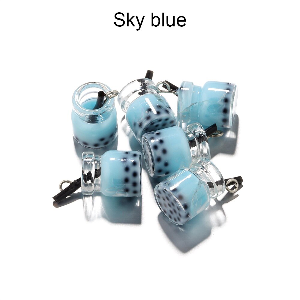 Lote de 10 unidades de adornos de perla de resina en miniatura para té de la leche, colgantes Boba, abalorios de botella para Llavero artesanal, joyería, accesorios para manualidades: Sky Blue