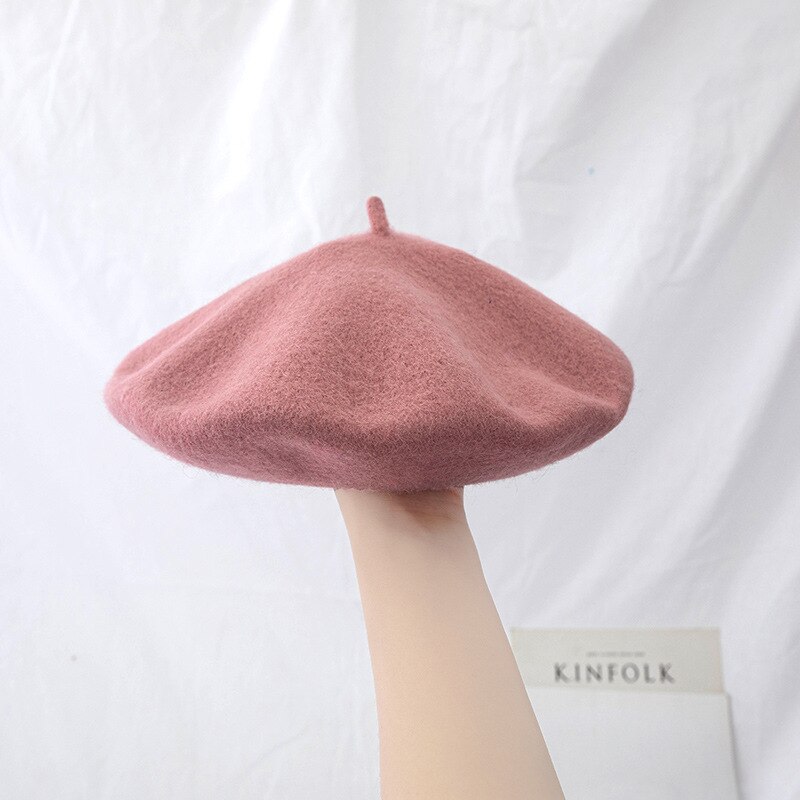 Béret en laine pour femme, chapeau rond, épais et , plusieurs couleurs unies, collection hiver: 017