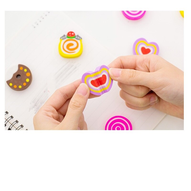 6 stk sød kage viskelæder sæt mini donuts gummi rengørings viskelædere til blyant barn børn kontor skole elev rengøring  a6389