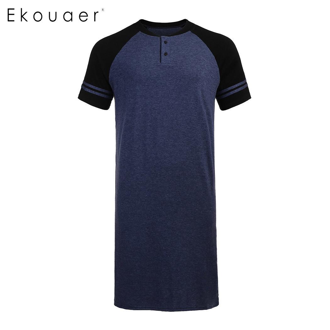 Ekouaer camisas de dormir para hombre ropa de dormir de manga corta suelta camisa de dormir larga camisas de dormir para hombre ropa de dormir cómoda para el hogar talla M-3XL: NB / XXXL