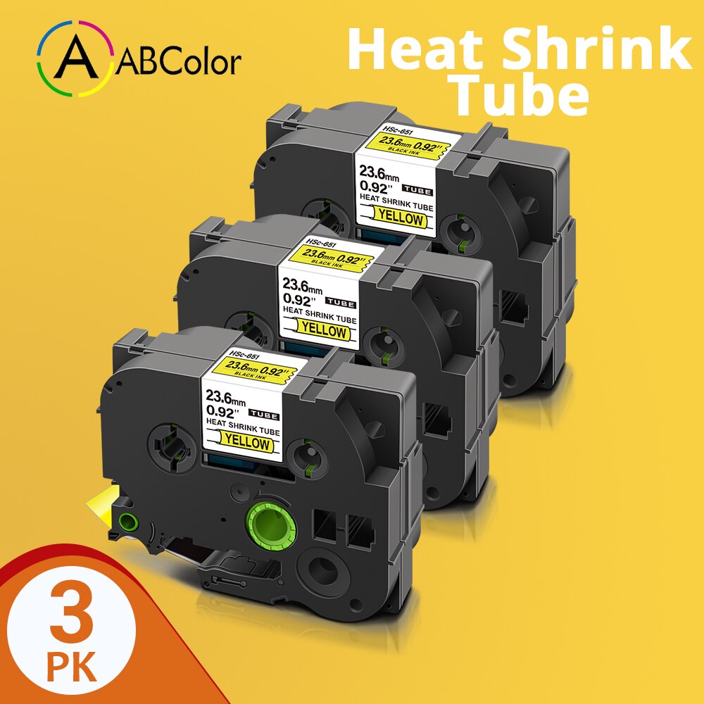 Il nero su bianco giallo per il creatore dell'etichetta di p-touch del fratello HSe-251 il nastro dell'etichetta della metropolitana termorestringente di 24mm per il HSe-651 del fratello: 3PK Black on Yellow