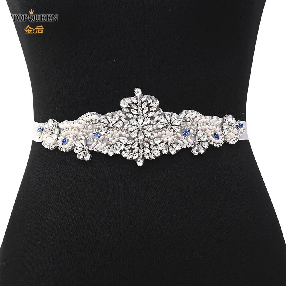 Topqueen  s487 brudbälten för klänningar diamantbälte formella klänningar för kvinnor afton gravidklänning strass bälten blå