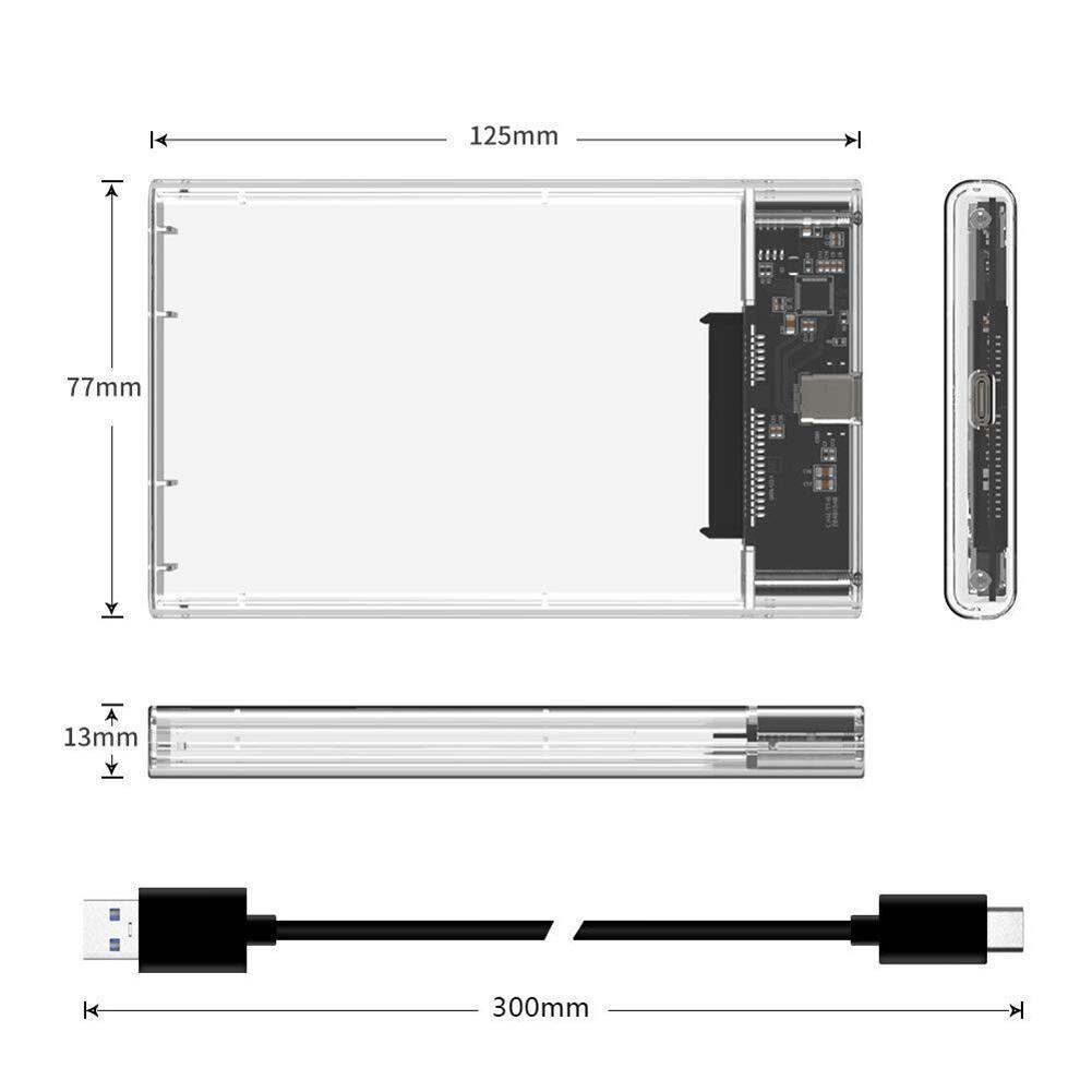 SSD Case Multi-function Delicate SSD Box 2.5 SATA to USB 3.1 Transparent Type-C Solid State Dick Case for PC