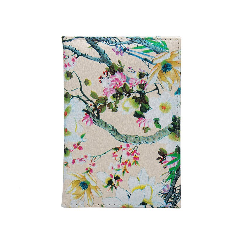 3d kvinner pu-skinn reiselommebok passholder blomstertrykk dokumentkort passdekseletui id-kortholdere: Beige