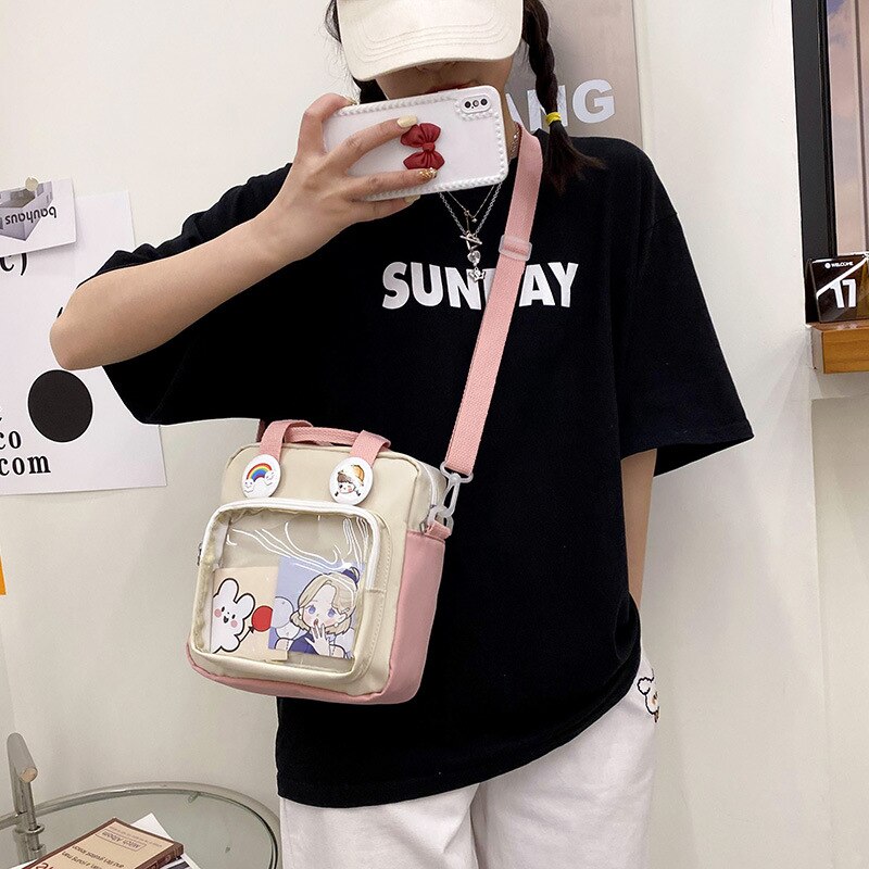 Itabag Nylon Vierkante Japanse Stijl Dames Transparante Zak Lolita Meisje Transparant Pvc Ita Tas Een-Schouder Itabag Draagtas grote