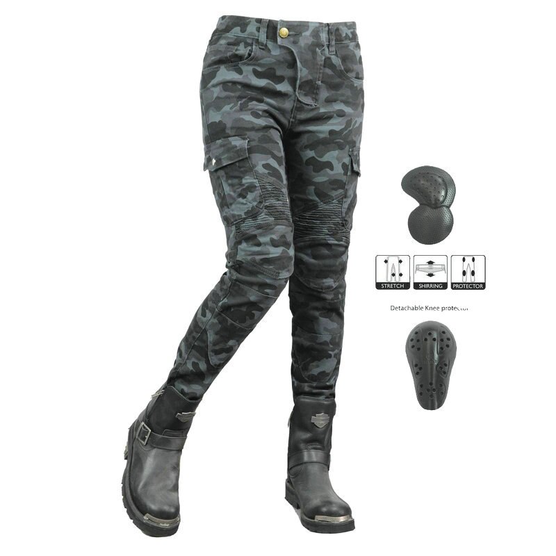 Volero Female Motorcycle Camouflage Riding Pants Locomotive Sports Leisure Straight Protective Jeans Cycling Trousers For Girls: pants N upads / 28