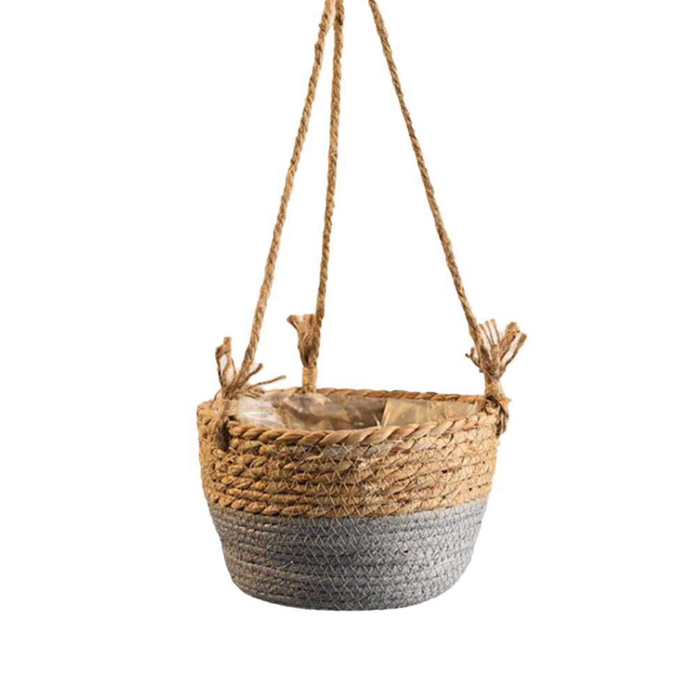 Jute rep hängande kruka vävd växtförvaringskorg inomhus utomhus blomkruka makrame växthängare modern heminredning: C