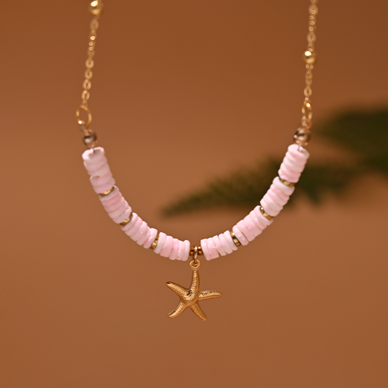 Collier Ras du Cou en Acier Inoxydable pour Femme, Coquille Naturelle, Cœur, Étoile, Bijoux d'Été: Rouge rouille