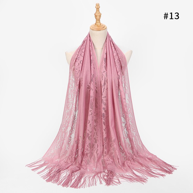 Sciarpa Lunga del merletto Dello Scialle per Le Donne Testa Avvolge Turbante Hijab di Modo Femminile Scialli Sciarpe Musulmano Hijab Bandana Accessori: Dark Pink