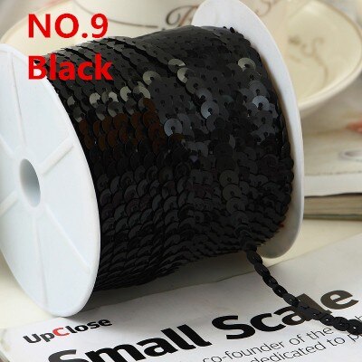 100 Yards 6mm Platte Ronde Pailletten Lint Naaien onTrim, Spangle Pailetten Strings in Roll Voor Ambachten, Vrouwen Doek Accessoires: Black