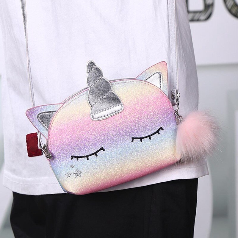 Einhorn Schulter Tasche Regenbogen Pailletten Nette Karikatur Einhorn Schulter Tasche Blitz Mini Mädchen Reise Druck Schulter Taschen Sack