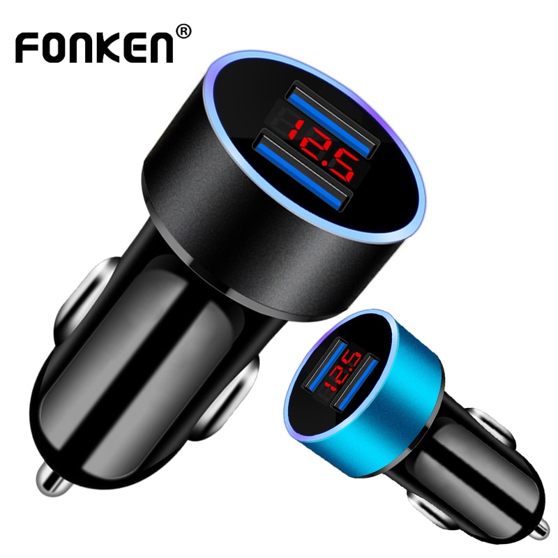 Cargador de coche FONKEN de 3,1 a, 2 puertos USB, cargador de teléfono móvil LED de carga rápida para Iphone, Huawei, Xiaomi y Samsung