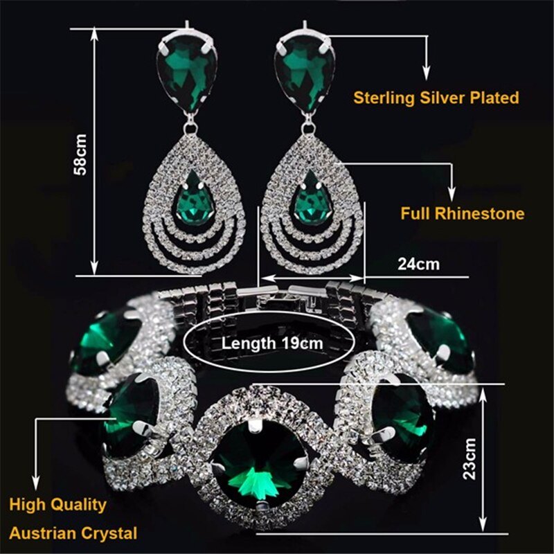 Wedding Bridal Jewelry Sets For Women Rhinestone Austrian Crystal Jewelry Set Bracelet Earrings Set Indian Accessories