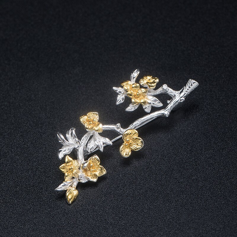 S925 sterling silver retro peach blossom brooch feminine temperament elegant ethnic style sweater dress pin