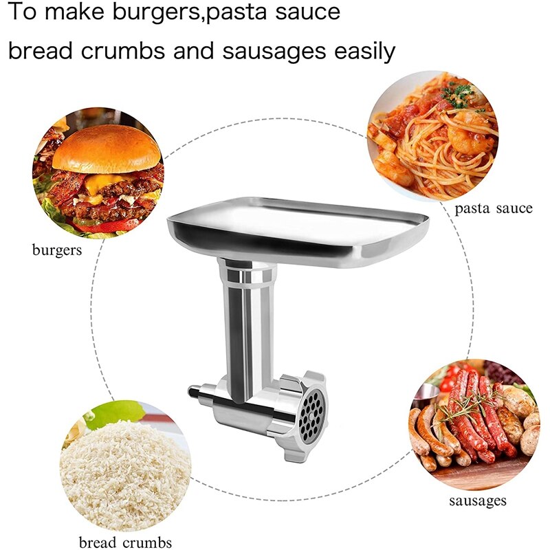 Meat Grinder Attachment For Kitchenaid Stand Mixers Sausage Stuffer Tubes, Durable Metal Food Grinder Attachments