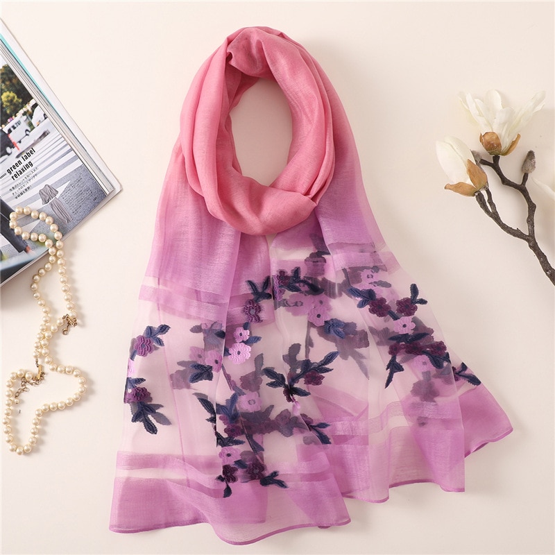 Lyxiga märken kvinnor halsduk sommar tunna mjuka siden halsdukar för dam sjalar och wraps pashmina långa strandstolar hijabs bandana: Th3