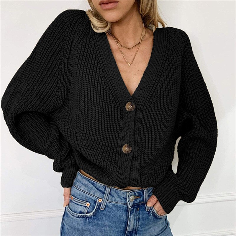Loose Cardigan Square Neck Button Knit Sweater main image 0