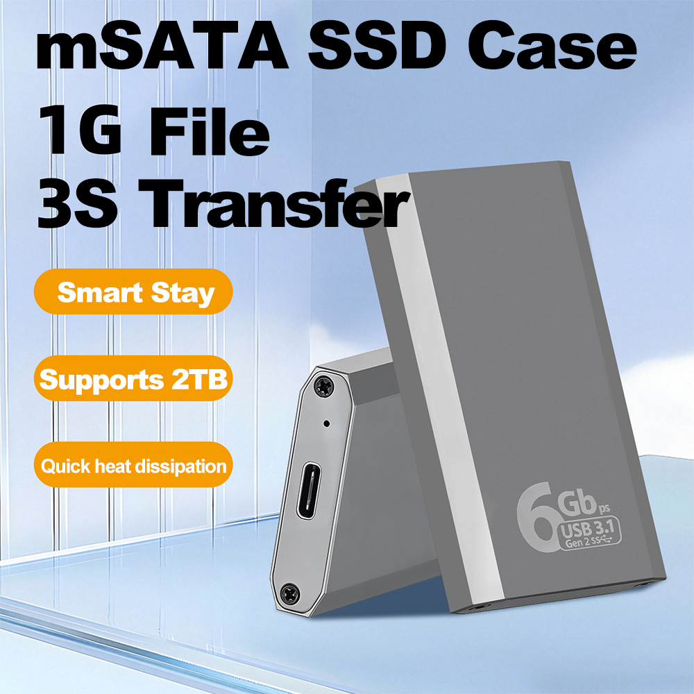 mSATA to USB 3.1 Gen2 6Gbps SSD Enclosure Adapter Strong Case with Type C Port for mSATA Internal Solid State Drive Hard Drive