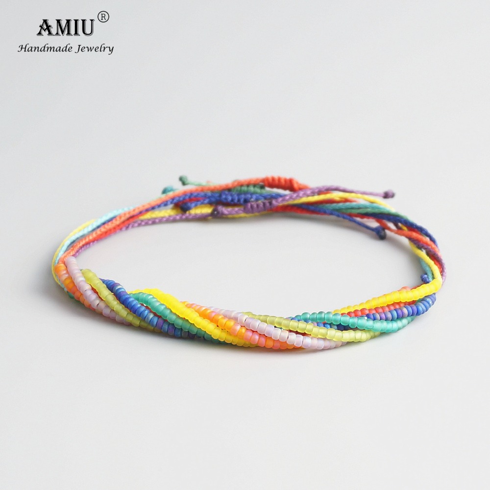 2022 Amiu Handgemaakte Bead Armband Mooie Regenboog Kleur Wax Draad Touw Armbanden En Armbanden Voor Vrouwen Mannen Zaad Kralen Armbanden