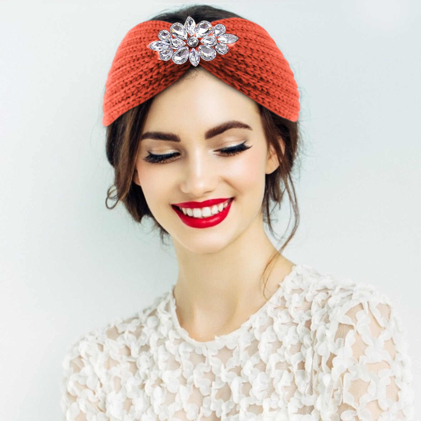 25 # turbante cinta ancha para el pelo para mujer, diadema tejida con diamantes de agua, envoltura para la cabeza de invierno, accesorios elásticos, tocados de Color sólido