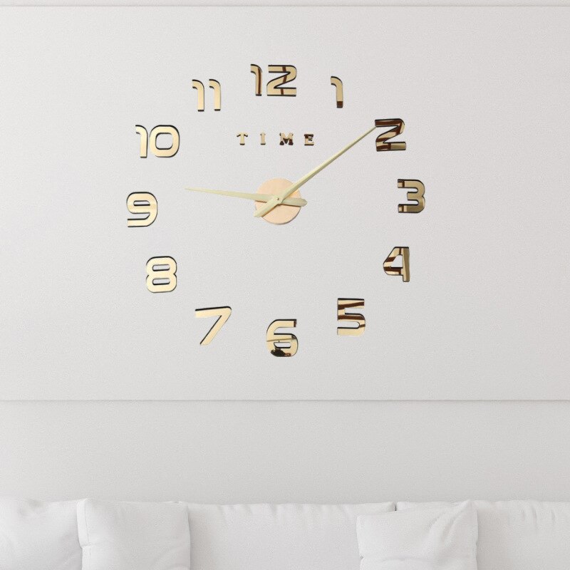 Rammeløs diy digital veggklokke 3d akryl speil veggur stor stum vegg klistremerker til stue soverom hjemme dekorasjoner: måke -42
